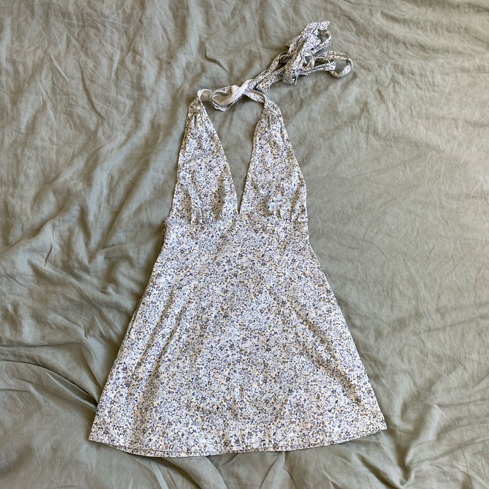 Free people halter floral denim dress